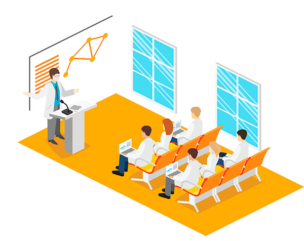 class Arial view of a classroom with medical students