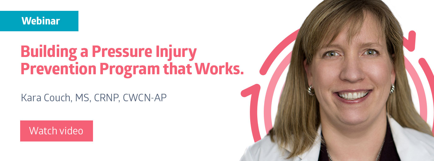 Headshot of Kara Couch with link to webinar titled, “Building a Pressure Injury Prevention Program that Works.”