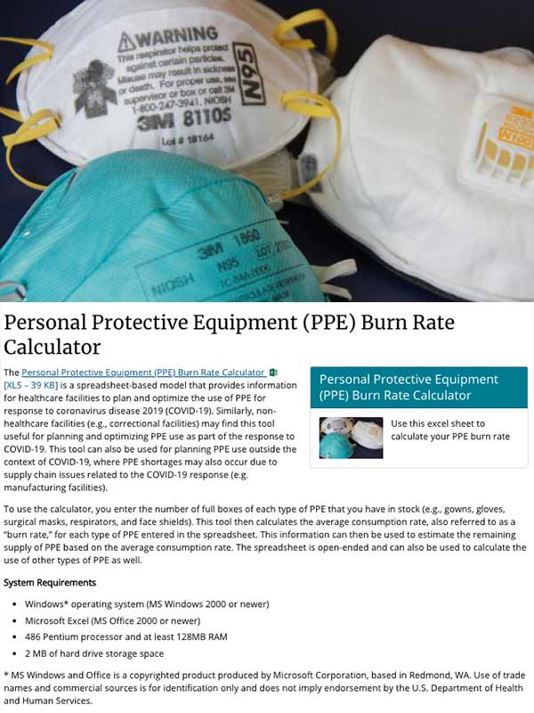 CDC PPE burn rate calculator