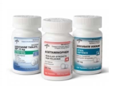 Picture of three white bottles of over the counter medicine