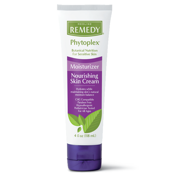 White tube with purple lid at bottom and green and purple label reading Remedy Phytoplex Moisturizer Nourishing Skin Cream