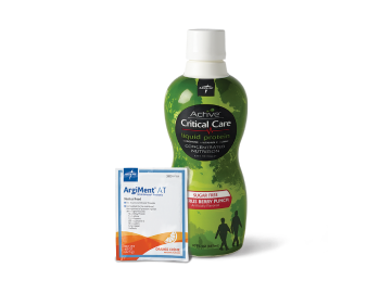 Grouping of wound healing support products in bottles and packets