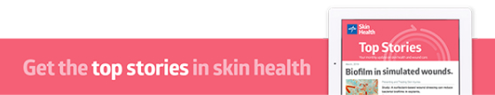 Pink banner with Get the top stories in skin health