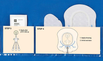 PF153134_PRI01 3 Central line catheter dressing change system with components in pockets with labels identifying each procedure step