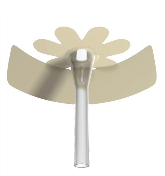Catheter tube with flower shaped adhesive on top and rectangle adhesive below
