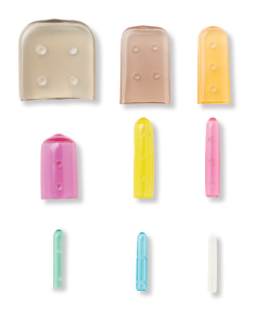 Collection os instrument tips in a range of sizes and colors