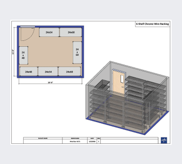Illustrated diagrams of an SPD department and a rack storage room