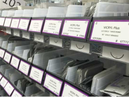 Sutures are labeled and organized in neat rows for easy, accurate inventory management