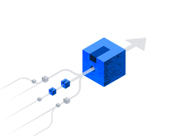 aggregated-solutions Illustration of blue and grey boxes going into one large blue box representing product standardization