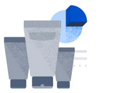 data-driven-formulas Illustration of three grey tubes of lotion with a blue pie chart behind them