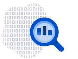 master-cleaning Illustration of tiny grey ones and zeroes with three big blue bars in a blue magnifying glass