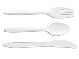 Plastic cutlery—a knife, fork and spoon