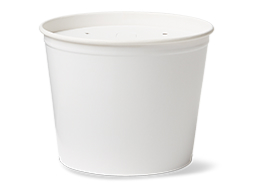 White, round, to-go container with lid