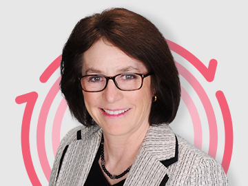 Catherine-T-Milne Headshot of Catherine T. Milne with three pink concentric circles in the background