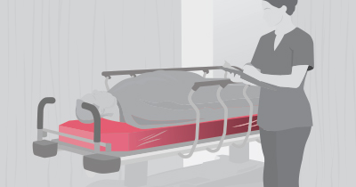 STK_Patient-jurney_ER_RGB Illustration of clinician standing by a person on a stretcher
