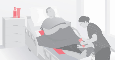 STK_Patient-jurney_med-surg_RGB Clinician standing by a patient sitting up in a hospital bed