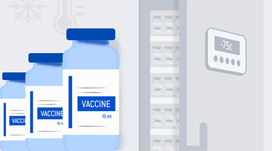 illustration of pharmaceutical bottles with a temperature gauge.