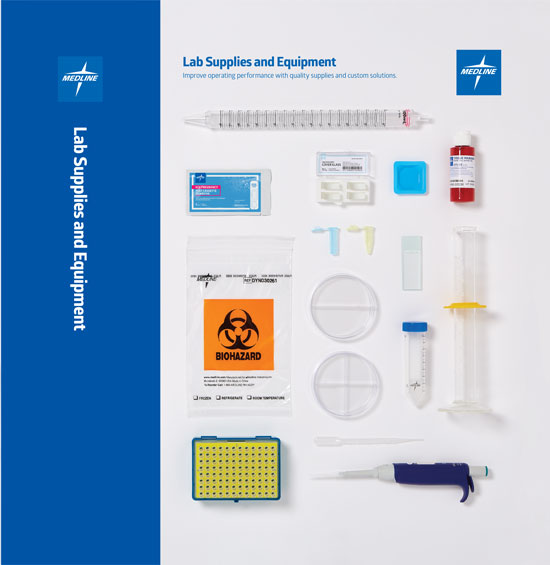 clinical-laboratory-form-left-img Hands holding a copy of the Medline Lab Portfolio catalog