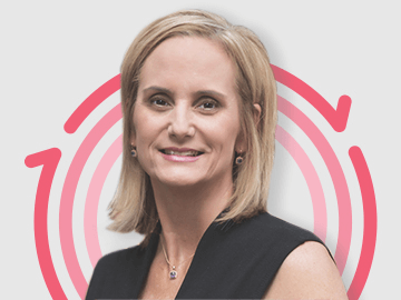 time-compression-evolution Headshot of Dr. Terry Treadwell with three pink concentric circles in the background