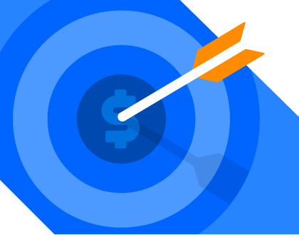 illustration of a target with an arrow pointing to a dollar sign in the center