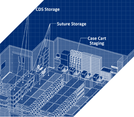 computer drawing of the inside of a warehouse and its storage space