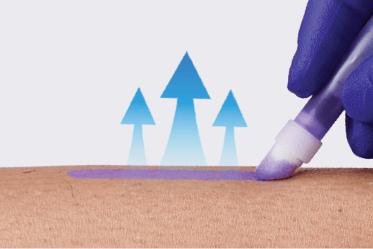 durable Marathon applied to skin surface with 3 blue arrows to show breathability