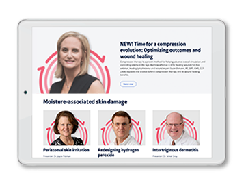 View on tablet of Medline Skin Health expert-led webinars page
