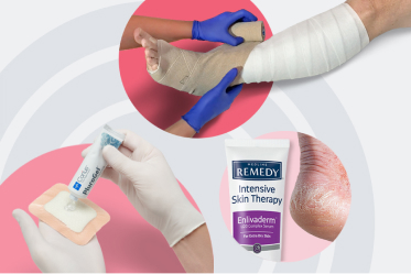 Three images of various skin and wound care products