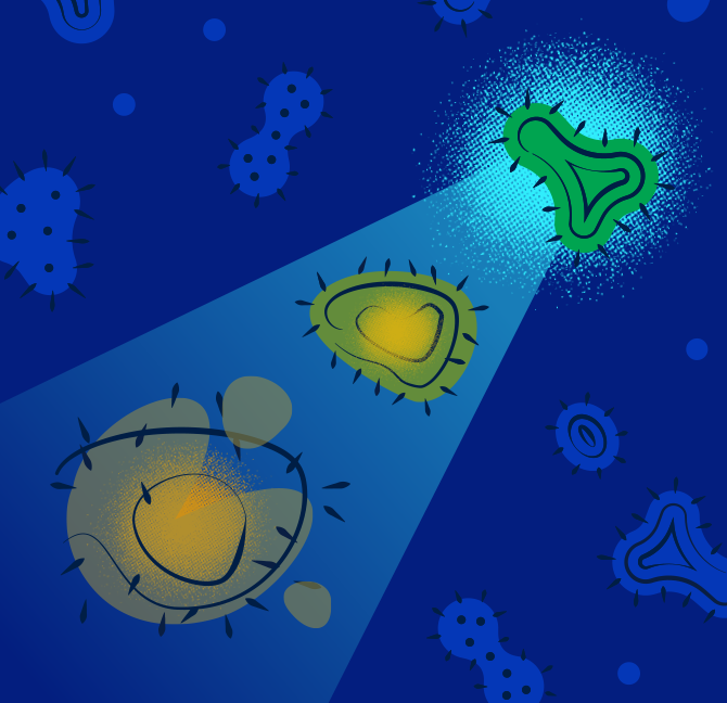 BAN_Pathogen cell rupture_RGB UV light rupturing a pathogen