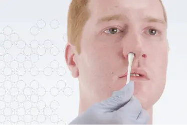 expore_image2 Male patient has nose decolonized with a Medline antiseptic nasal swab.