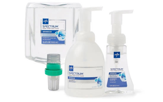 form-spectrum-advanced-foam Product shot of variety of Spectrum Advanced dispensers and packaging.