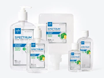 spectrum-advanced-hand-sanitizer Product shot of variety of Spectrum Advanced Gels and Foams.