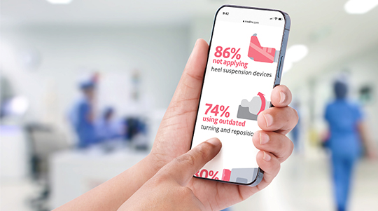 Caregiver holding smart phone with Skin Health app