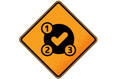 Orange road sign with a make a plan icon