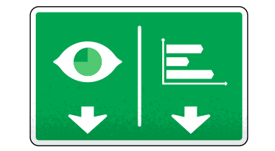 Green road sign with observe and report icons
