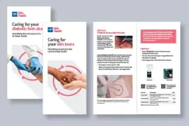 patient-and-caregiver-education-min Separate images of skin health brochures, including diabetic foot ulcers, skin tears and surgical wounds