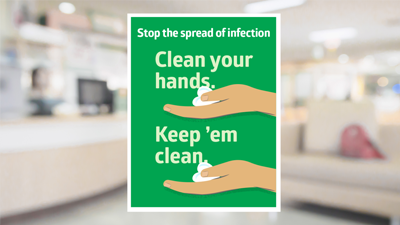 Hand hygiene reminder poster in a long-term care facility