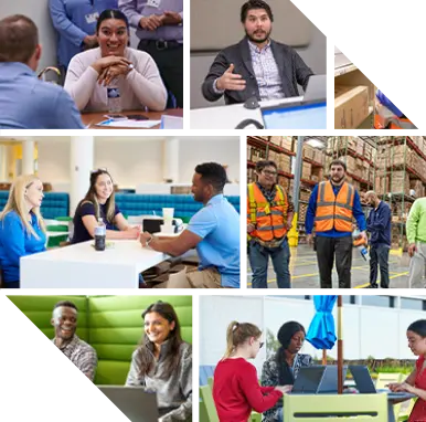 Collage of images of Medline workers, from warehouse to corporate settings
