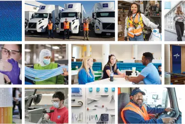 diverse-workplace Collage of Medline employees in warehouses, labs, trucks and corporate office settings