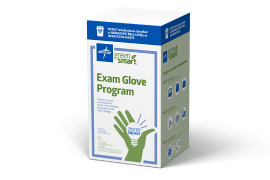 glove_waste_to_energy Picture of white exam glove program box with blue and green design.