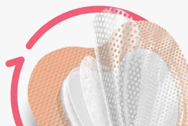 Dressing layers expanded to show each one in front of Skin Health logo