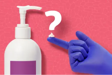 A pump bottle looks like it has created a question mark with lotion.