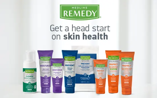 skin-care-contact-specialist Color-coded product display of Remedy Specialized Cleanse, Moisturize, Prevent, and Protect products.