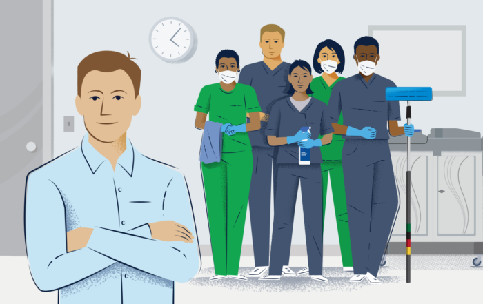 EVS Team with their supervisor in an acute care environment