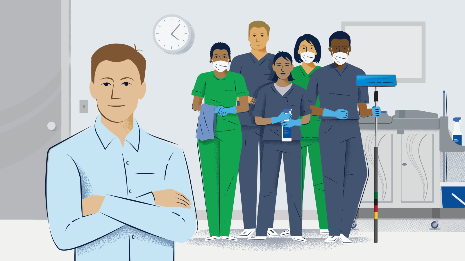 EVS Team with their supervisor in an acute care environment