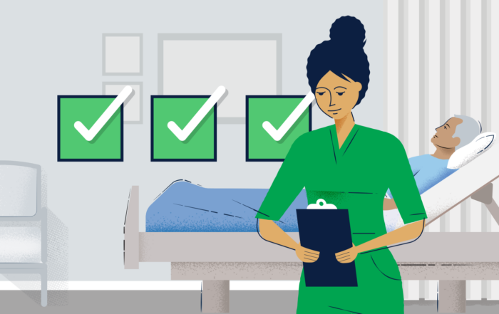 Caregiver following a systematic clinical approach in long-term care facility