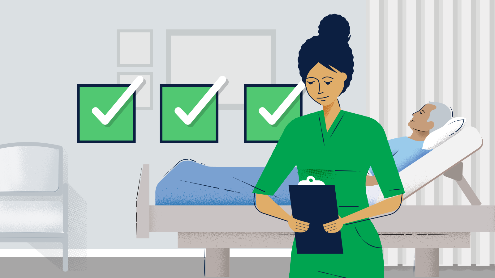 Caregiver following a systematic clinical approach in long-term care facility