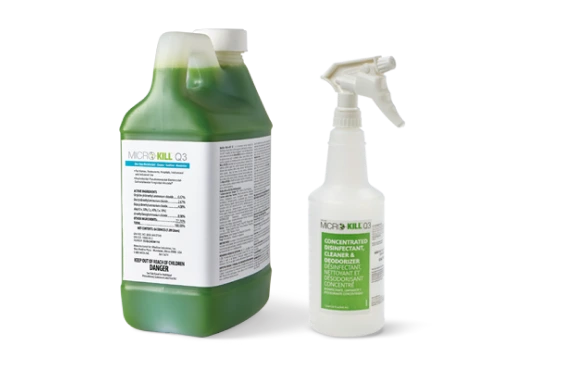 A bottle of MicroKill solution