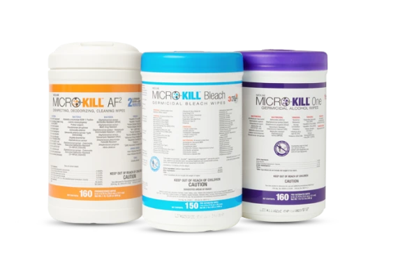 MicroKill wipe canisters in a lineup