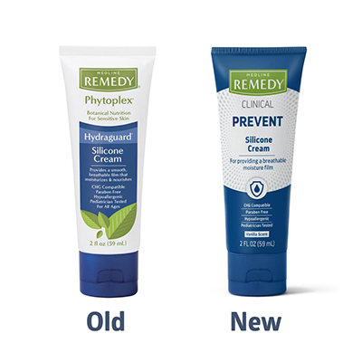 Remedy_Cininical_Prevent_Old_New_RGB Old and new product tubes of Remedy silicone cream